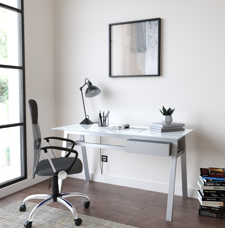 white office desk in home office